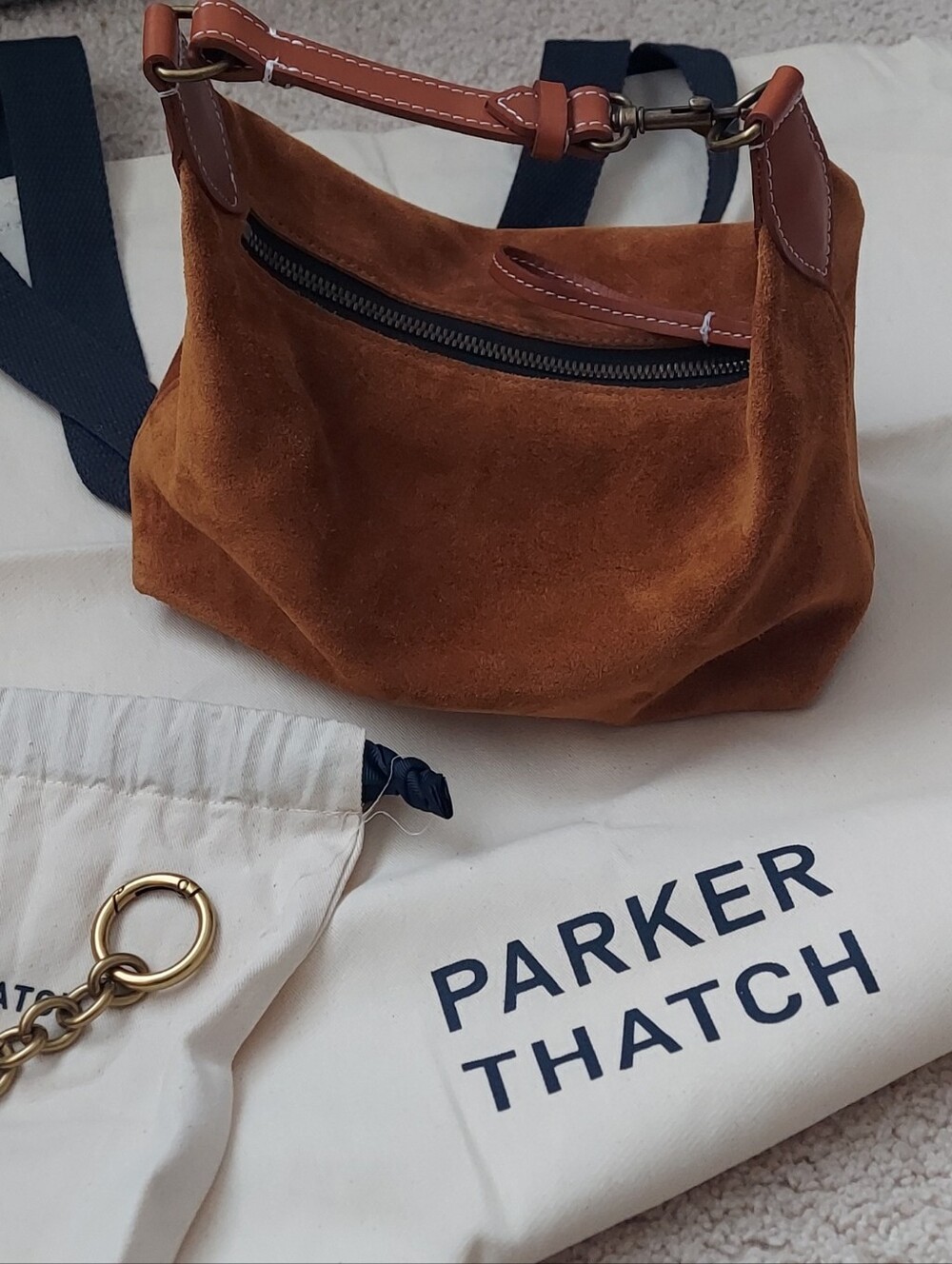 Suede Shoulder Hobo Bag in Cognac Brown - Picture 2 of 4